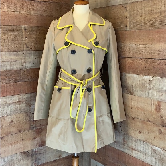 BCBGeneration Jackets & Blazers - BCBGENERATION Tan w/Yellow Trim Rain Trench Coat